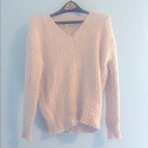 Cream V-Neck Sweater with Classic Knit Texture